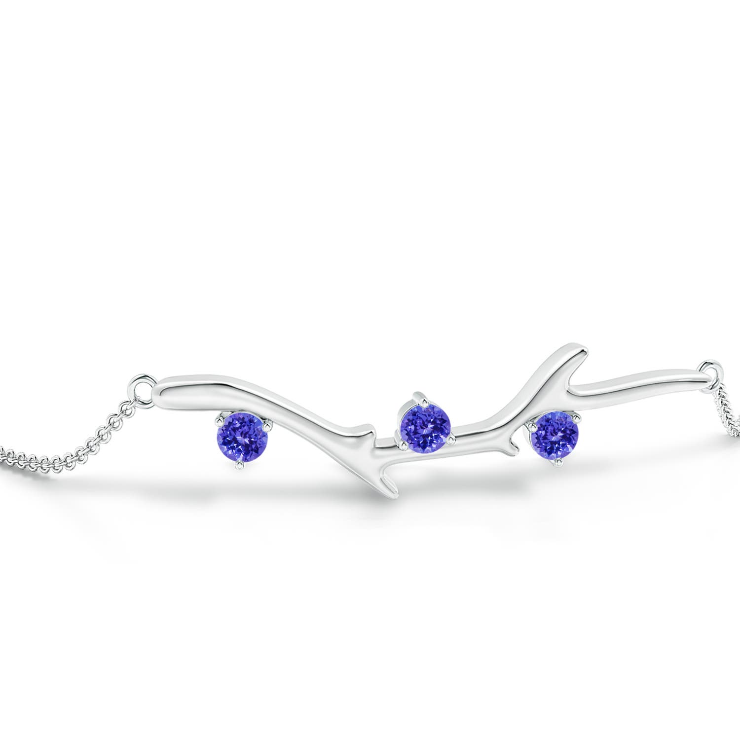 3mm AAAA Nature Inspired Round Tanzanite Tree Branch Bracelet in 18CT White Gold - side 2