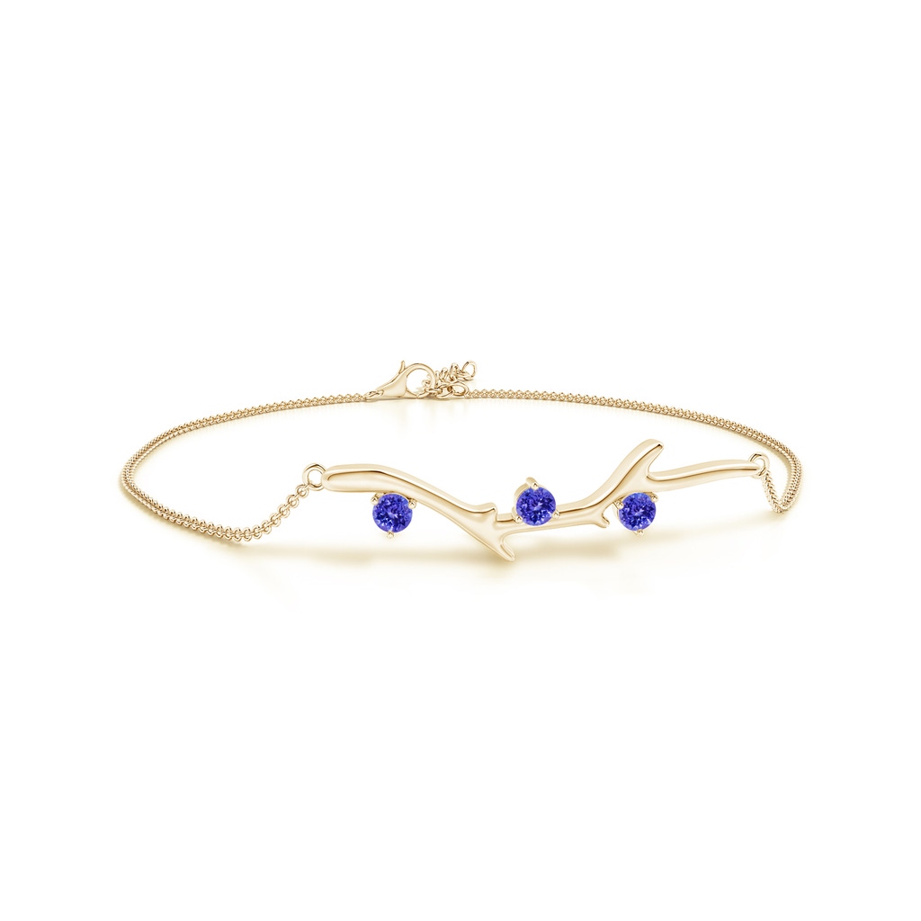 3mm AAAA Nature Inspired Round Tanzanite Tree Branch Bracelet in Yellow Gold