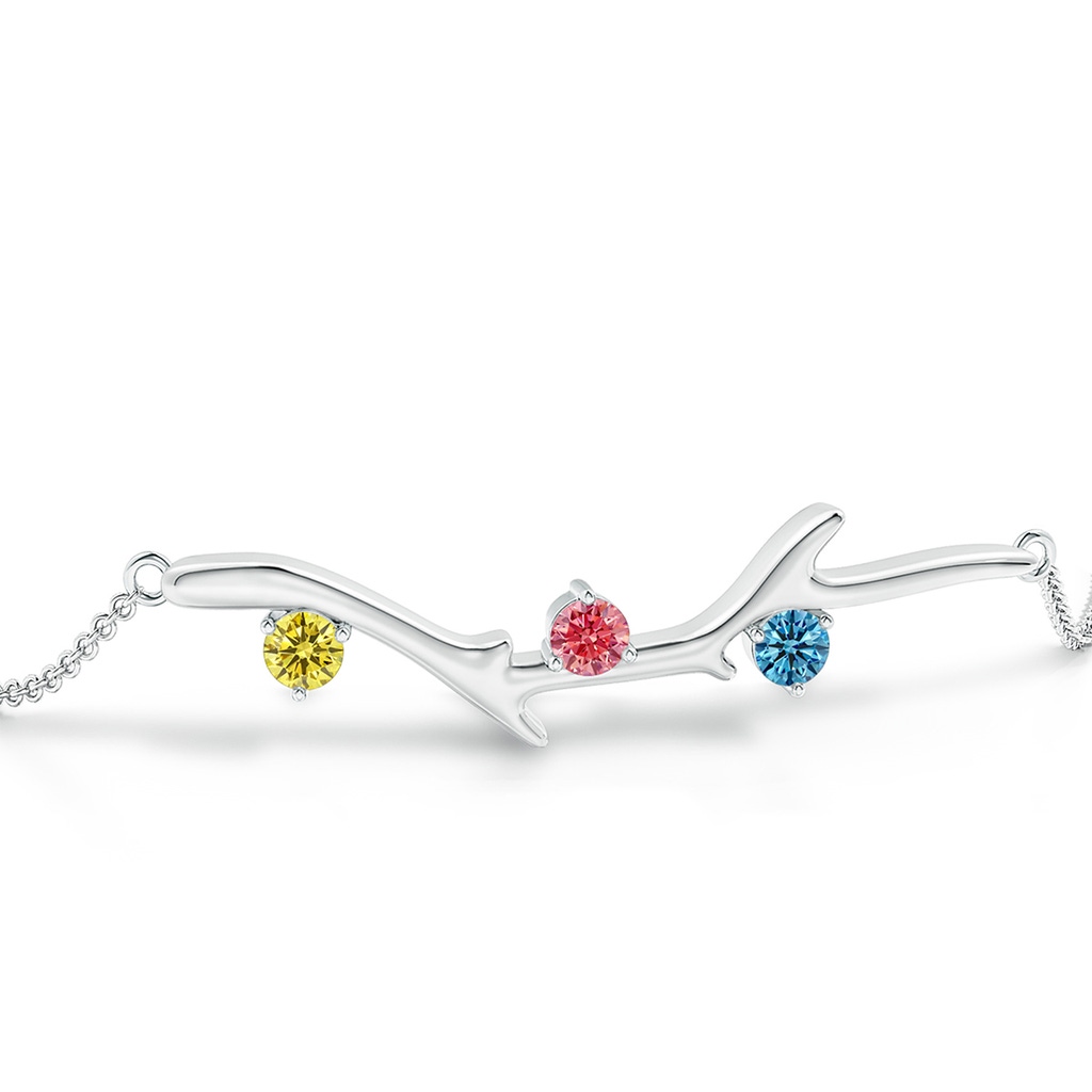 3mm AAAA Nature Inspired Round Fancy Intense Multi-Colour Diamond Tree Branch Bracelet in P950 Platinum - side 199