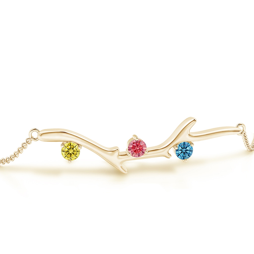 3mm AAAA Nature Inspired Round Fancy Intense Multi-Colour Diamond Tree Branch Bracelet in Yellow Gold - side 199