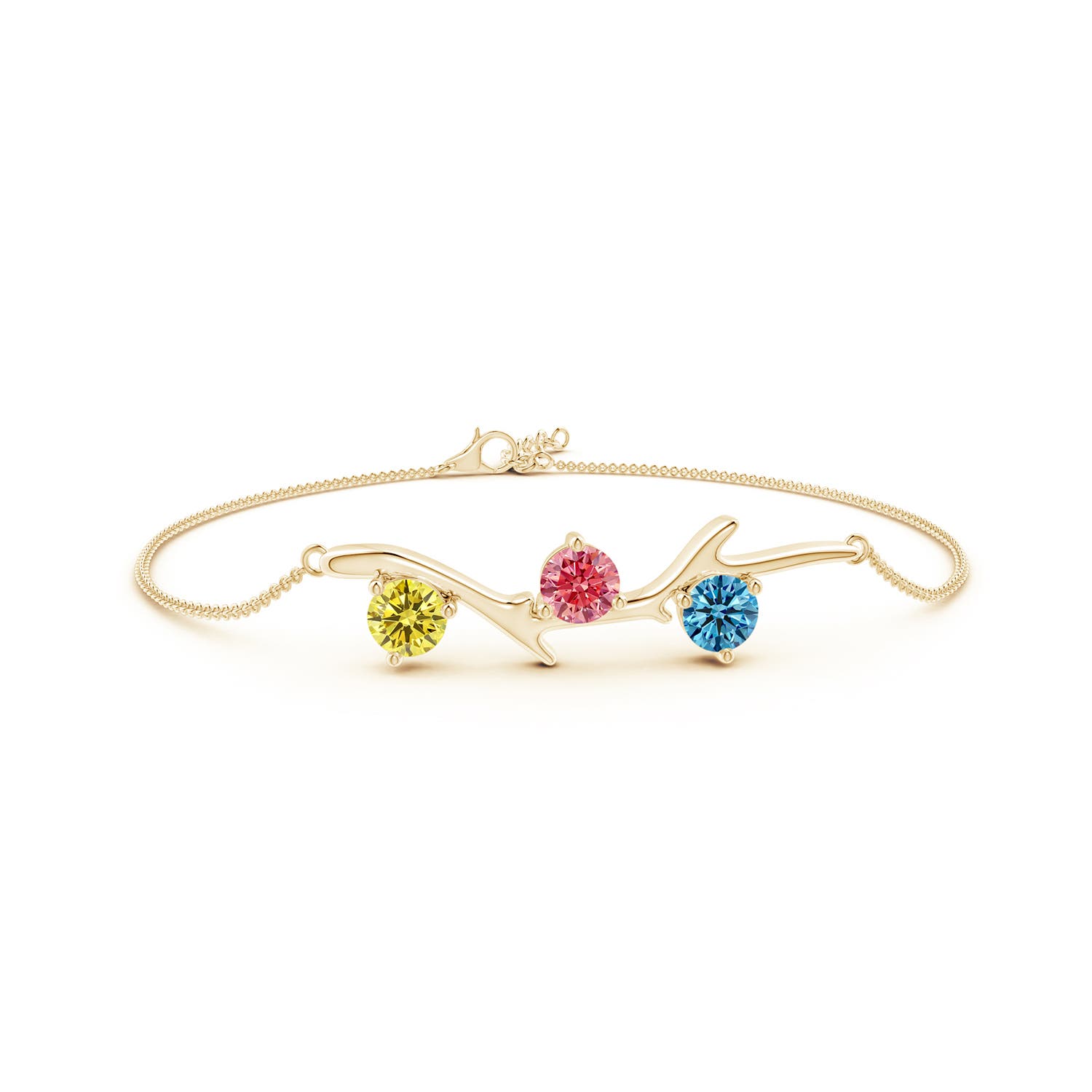 Angara 1.5 CTW Nature Inspired Round Fancy Intense Multi-Color Diamond Tree Branch Bracelet in 14K Yellow Gold