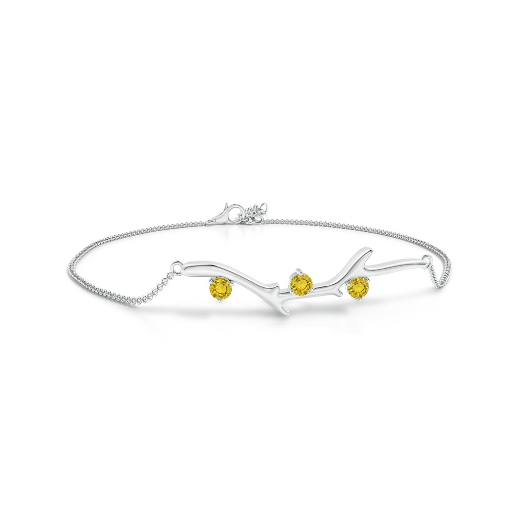 3mm AAAA Nature Inspired Round Yellow Sapphire Tree Branch Bracelet in White Gold