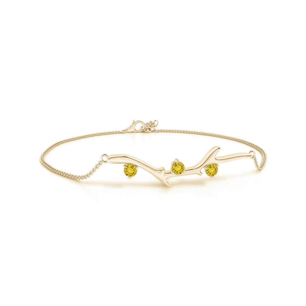 3mm AAAA Nature Inspired Round Yellow Sapphire Tree Branch Bracelet in Yellow Gold