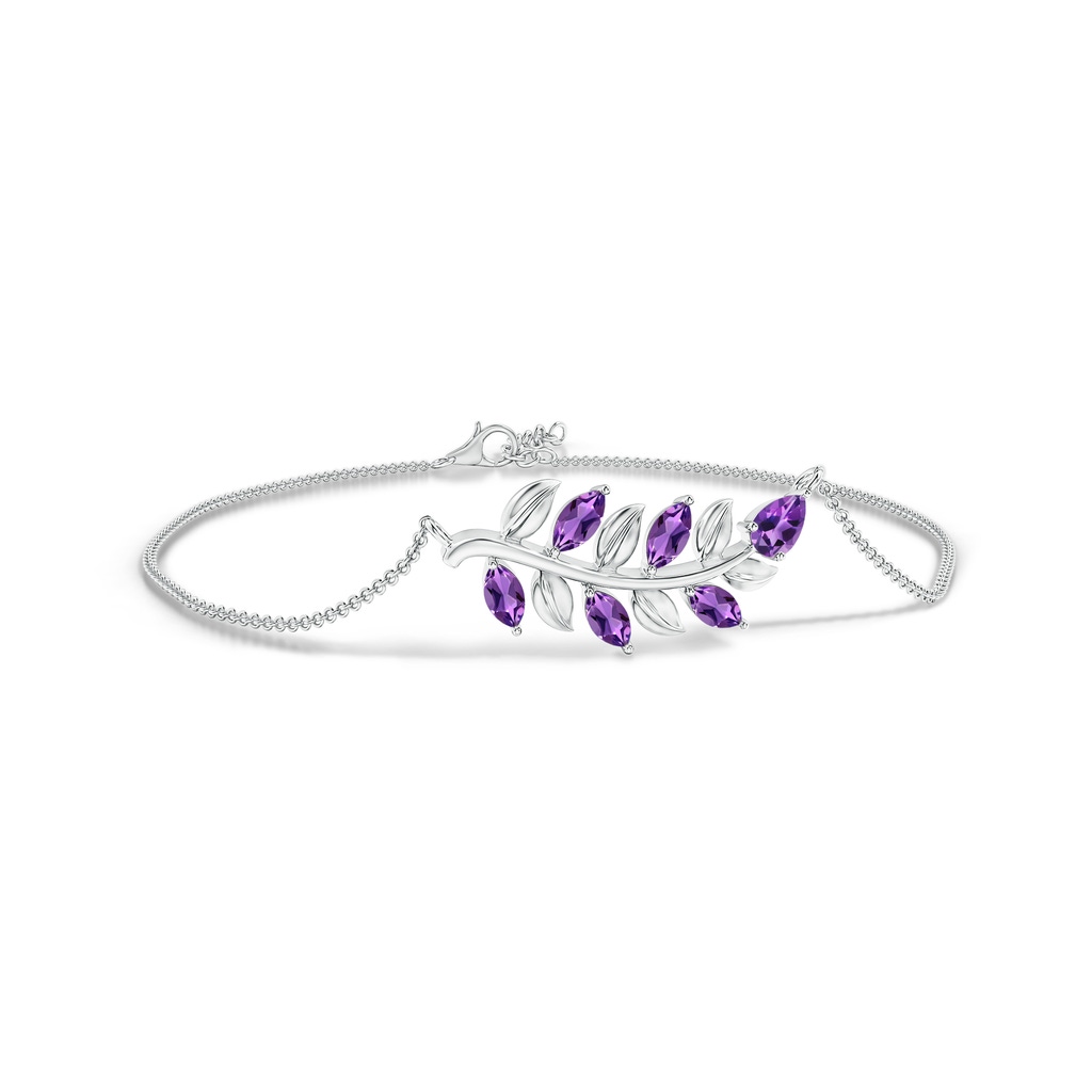 5x3mm AAA Pear and Marquise Amethyst Olive Branch Bracelet in White Gold