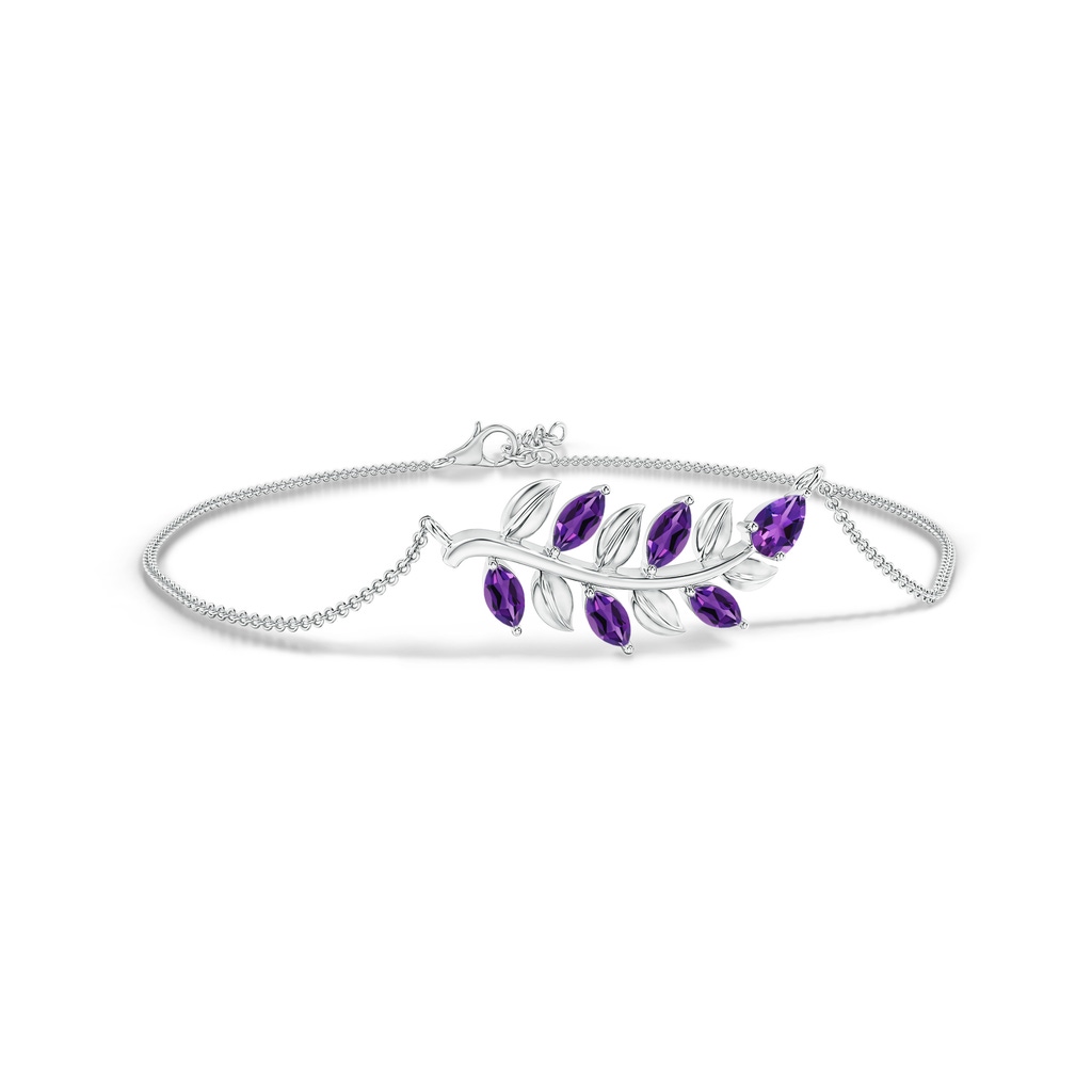 5x3mm AAAA Pear and Marquise Amethyst Olive Branch Bracelet in White Gold