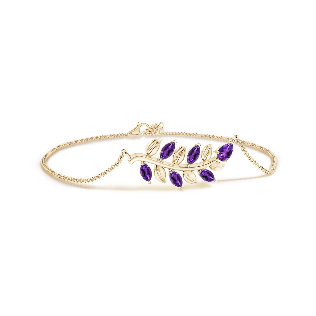 5x3mm AAAA Pear and Marquise Amethyst Olive Branch Bracelet in Yellow Gold