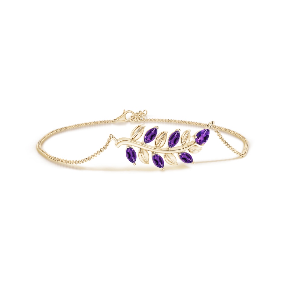 5x3mm AAAA Pear and Marquise Amethyst Olive Branch Bracelet in Yellow Gold 