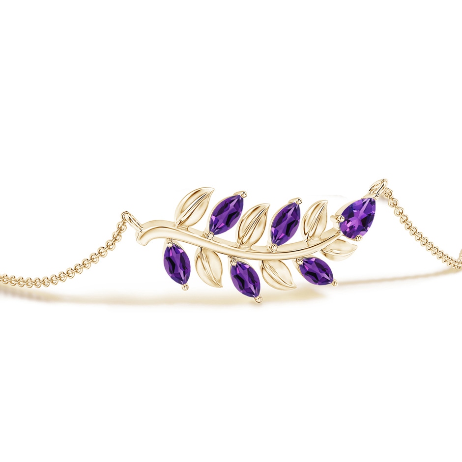 5x3mm AAAA Pear and Marquise Amethyst Olive Branch Bracelet in Yellow Gold side-1