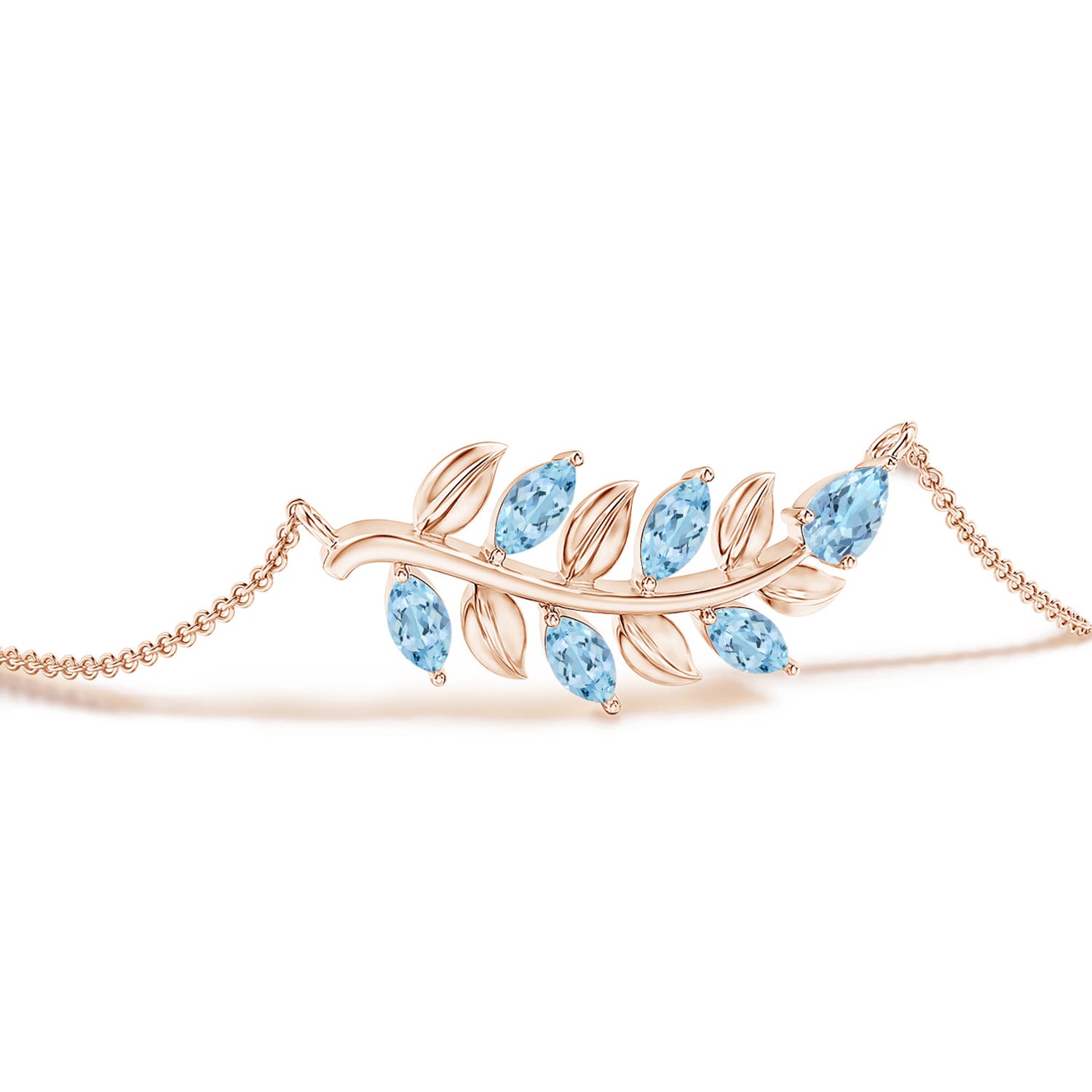 5x3mm AAA Pear and Marquise Aquamarine Olive Branch Bracelet in Rose Gold