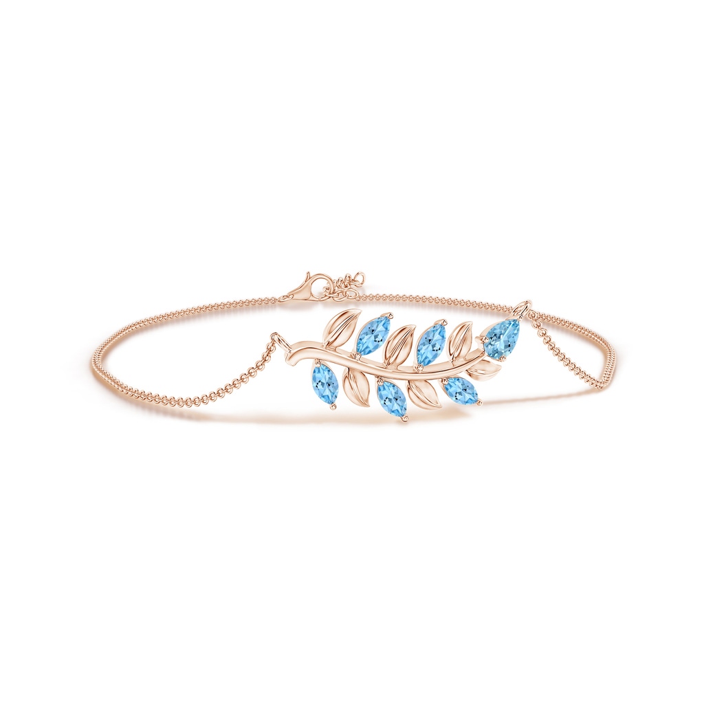 5x3mm AAAA Pear and Marquise Aquamarine Olive Branch Bracelet in Rose Gold