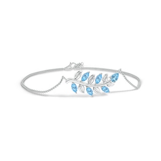 5x3mm AAAA Pear and Marquise Aquamarine Olive Branch Bracelet in White Gold