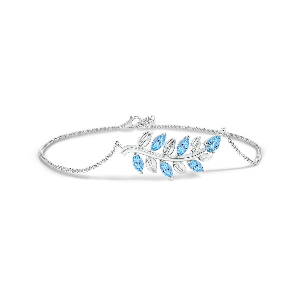 5x3mm AAAA Pear and Marquise Aquamarine Olive Branch Bracelet in White Gold