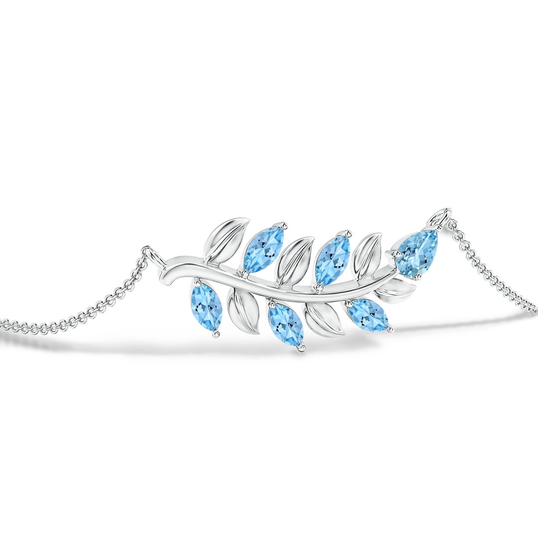 5x3mm AAAA Pear and Marquise Aquamarine Olive Branch Bracelet in White Gold - side 1