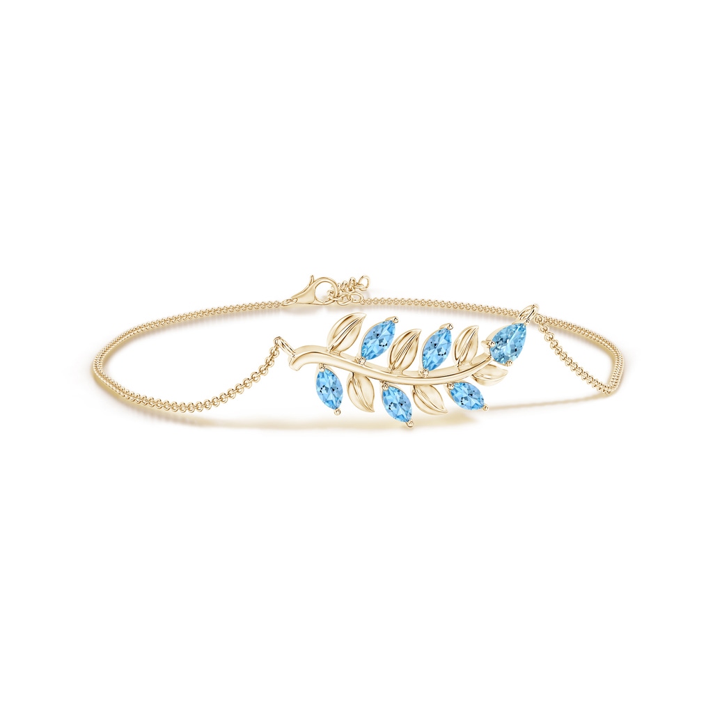 5x3mm AAAA Pear and Marquise Aquamarine Olive Branch Bracelet in Yellow Gold