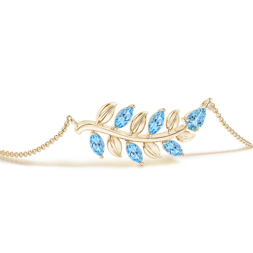 5x3mm AAAA Pear and Marquise Aquamarine Olive Branch Bracelet in Yellow Gold Side-1