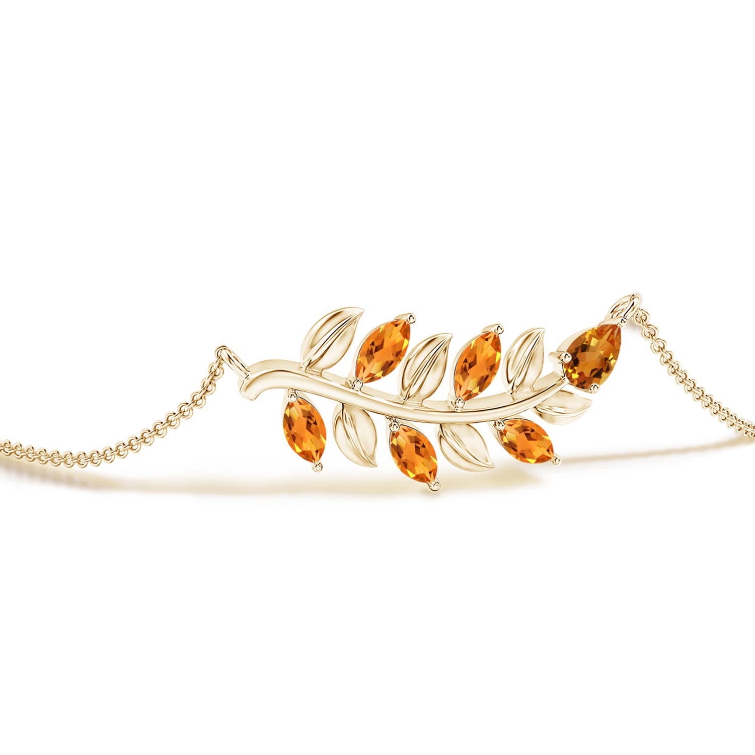 5x3mm AAA Pear and Marquise Citrine Olive Branch Bracelet in Yellow Gold