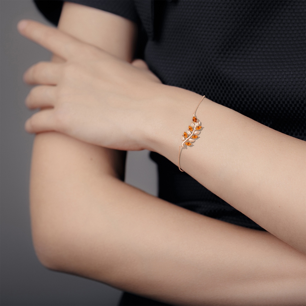 5x3mm AAAA Pear and Marquise Citrine Olive Branch Bracelet in Rose Gold - body_bra
