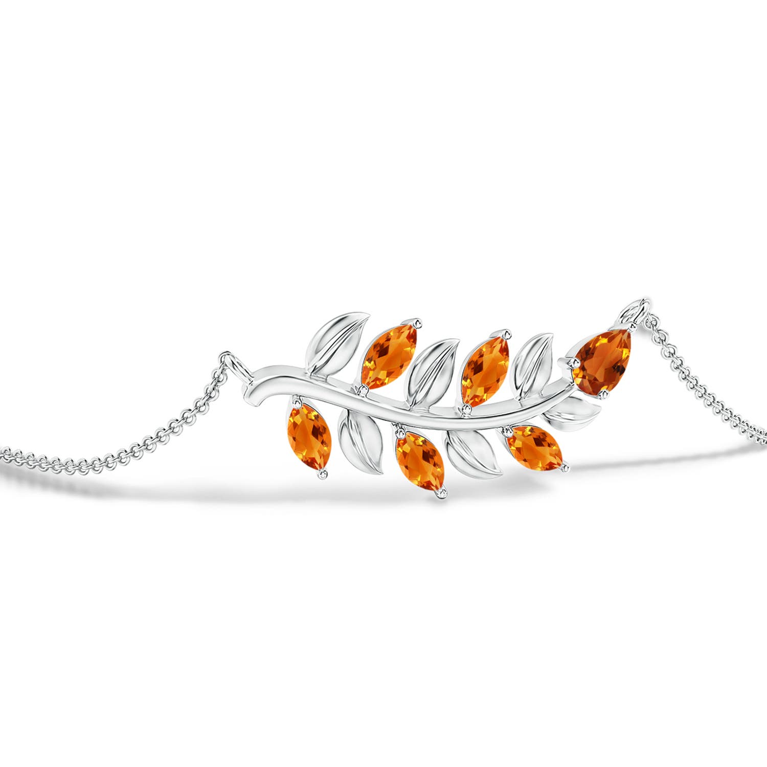 5x3mm AAAA Pear and Marquise Citrine Olive Branch Bracelet in White Gold - side 1