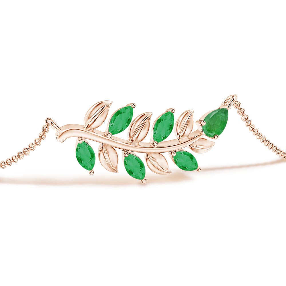 5x3mm A Pear and Marquise Emerald Olive Branch Bracelet in Rose Gold