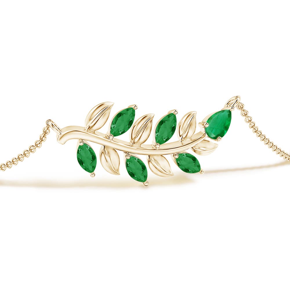 5x3mm AA Pear and Marquise Emerald Olive Branch Bracelet in Yellow Gold