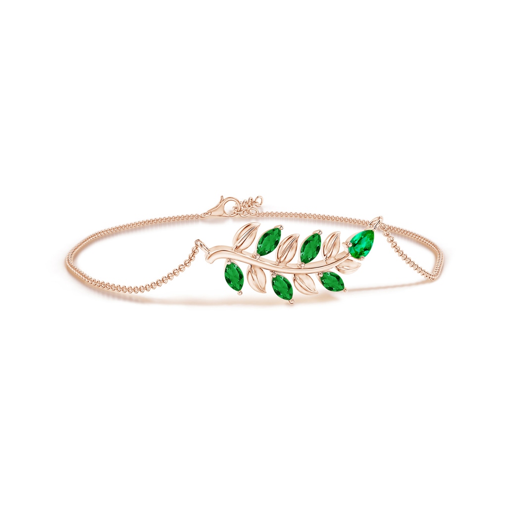 5x3mm AAA Pear and Marquise Emerald Olive Branch Bracelet in Rose Gold 
