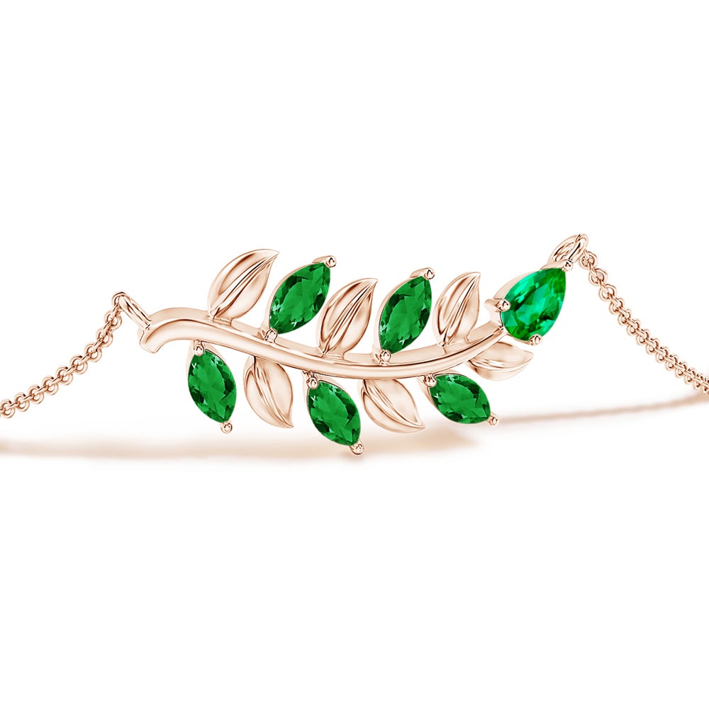 5x3mm AAA Pear and Marquise Emerald Olive Branch Bracelet in Rose Gold - side 1
