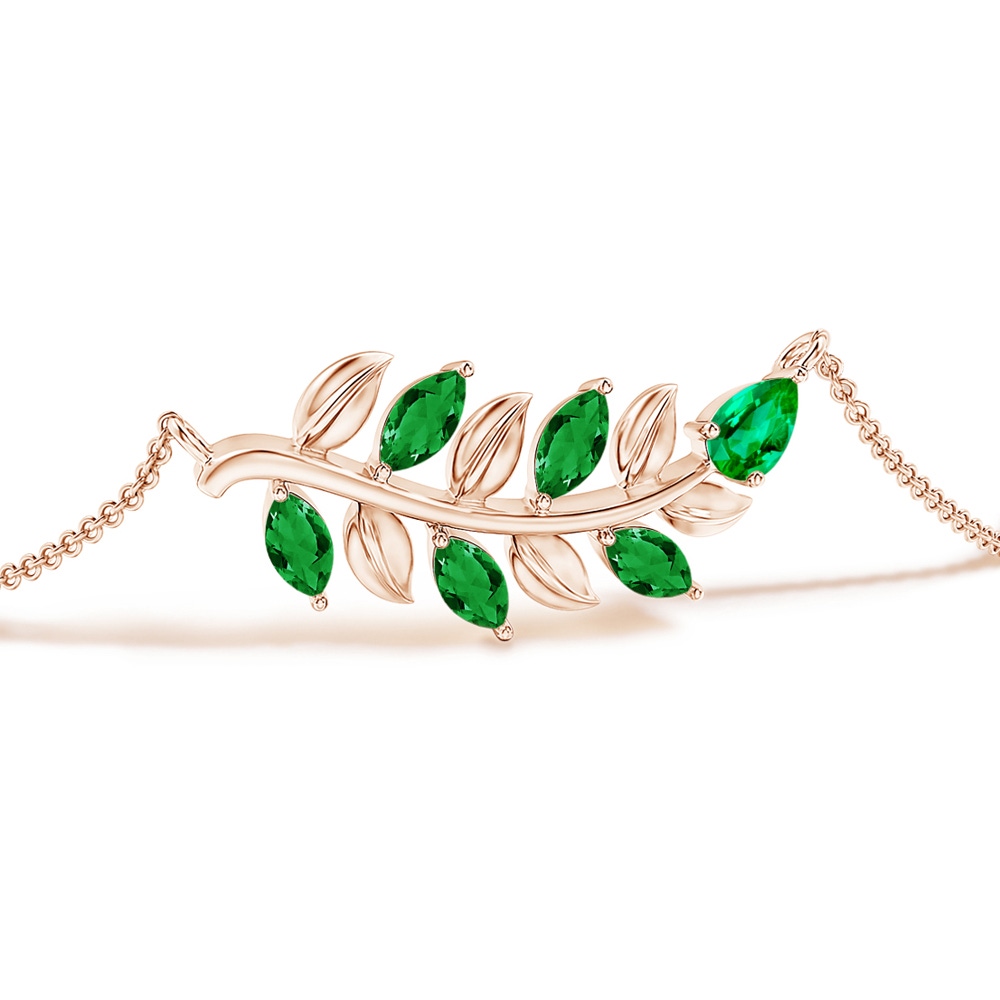 5x3mm AAA Pear and Marquise Emerald Olive Branch Bracelet in Rose Gold Side-1