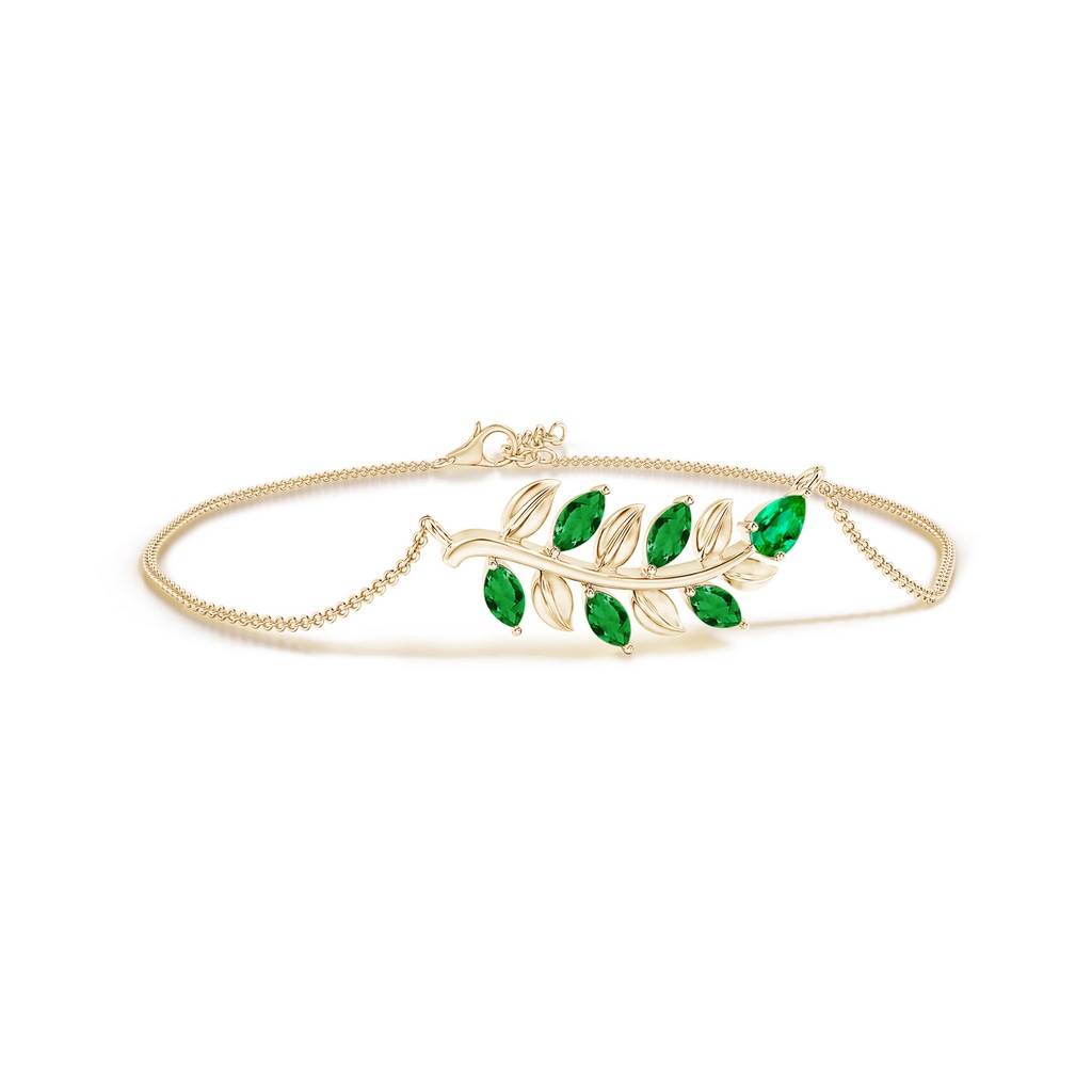 5x3mm AAA Pear and Marquise Emerald Olive Branch Bracelet in Yellow Gold
