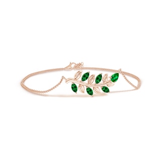 5x3mm AAAA Pear and Marquise Emerald Olive Branch Bracelet in 10K Rose Gold