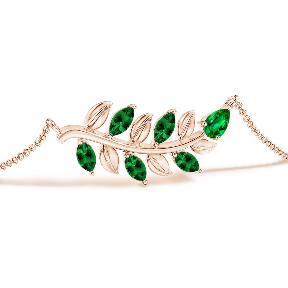 5x3mm AAAA Pear and Marquise Emerald Olive Branch Bracelet in Rose Gold