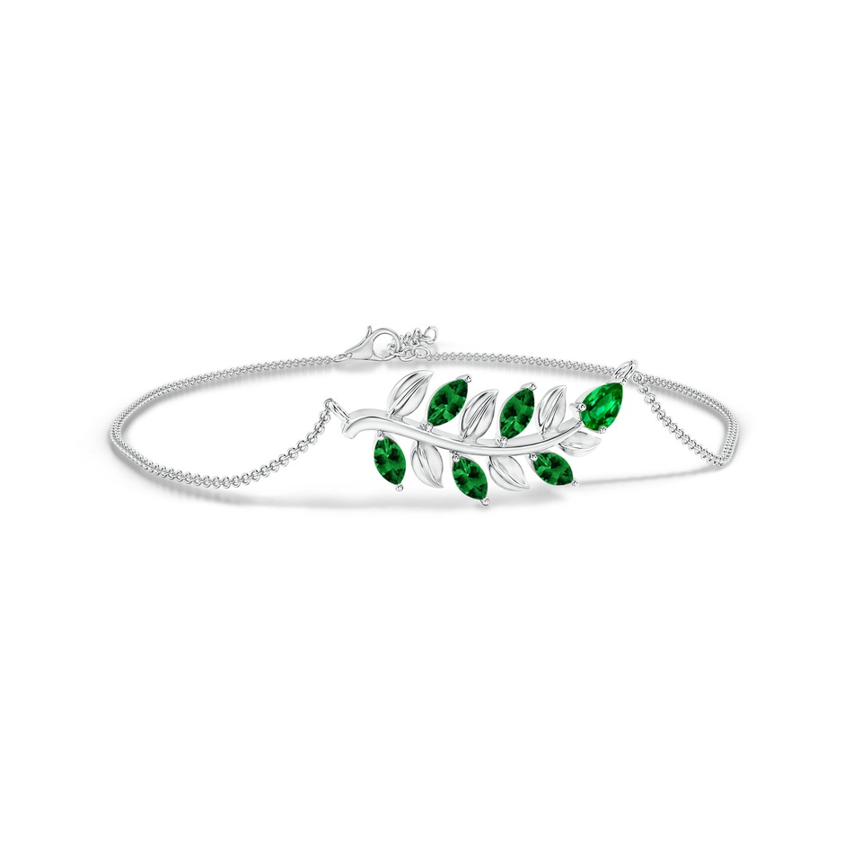 5x3mm AAAA Pear and Marquise Emerald Olive Branch Bracelet in White Gold 