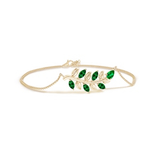 5x3mm AAAA Pear and Marquise Emerald Olive Branch Bracelet in Yellow Gold