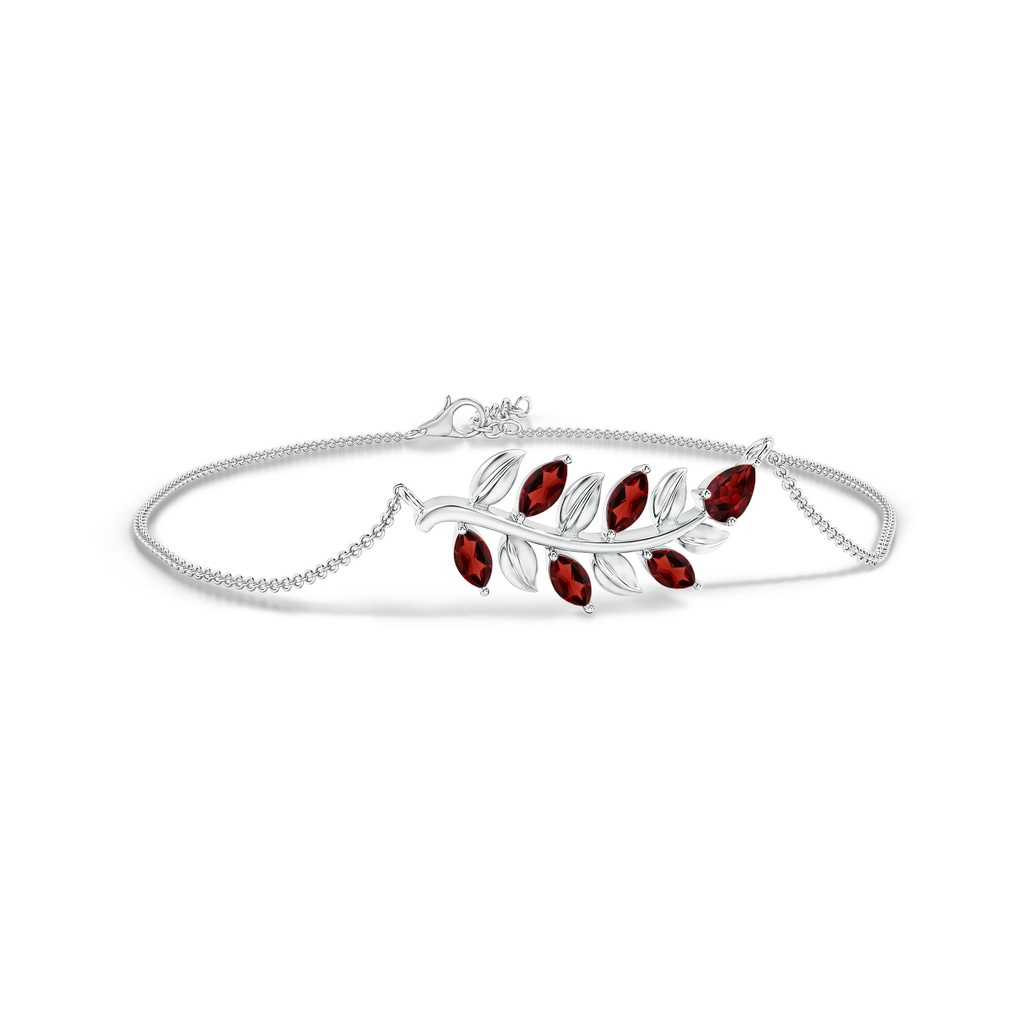 5x3mm AAAA Pear and Marquise Garnet Olive Branch Bracelet in White Gold