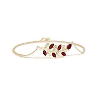 5x3mm AAAA Pear and Marquise Garnet Olive Branch Bracelet in Yellow Gold