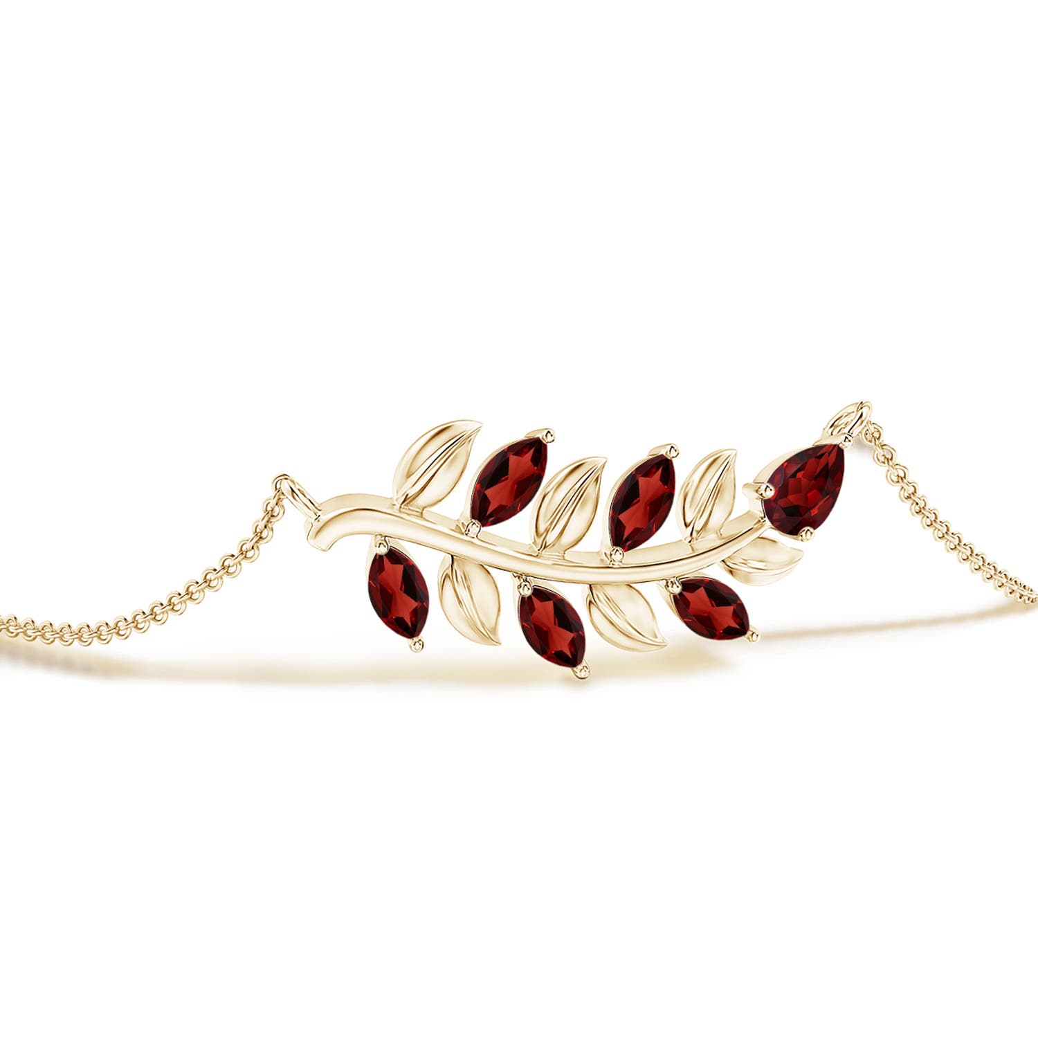 5x3mm AAAA Pear and Marquise Garnet Olive Branch Bracelet in Yellow Gold - side 1