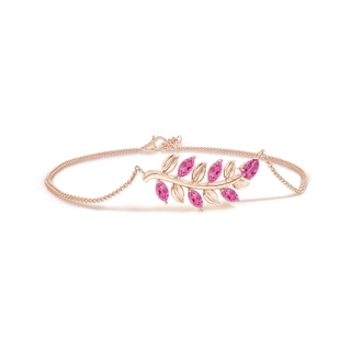 5x3mm AAA Pear and Marquise Pink Sapphire Olive Branch Bracelet in 10K Rose Gold