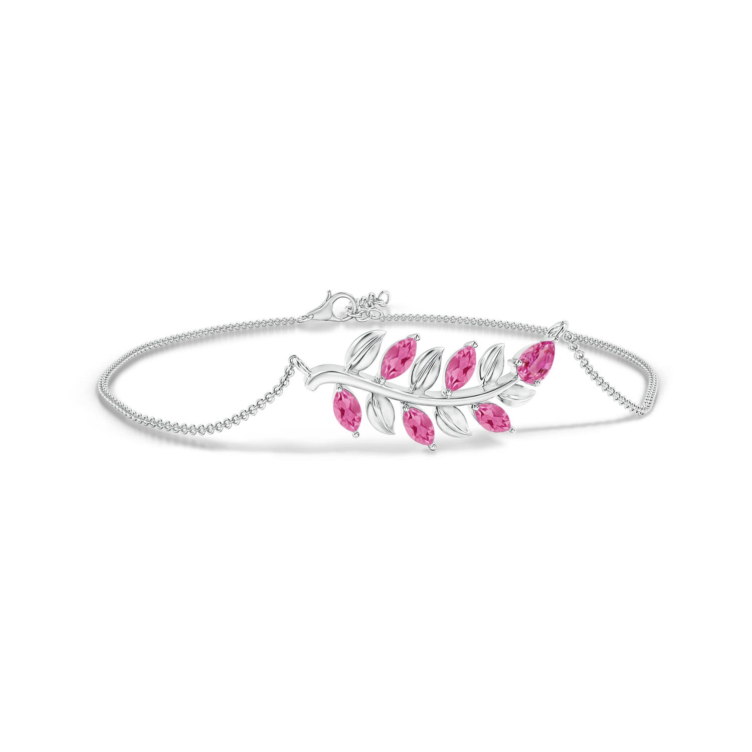 Armband mit 5 x 3 mm großen, birnen- und marquiseförmigen rosa Saphiren in Olivenzweigform aus 18-karätigem Weißgold