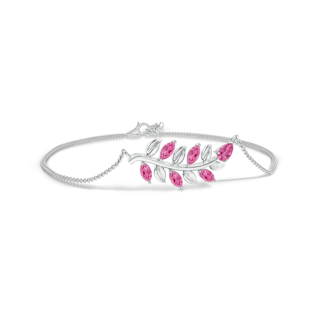 5x3mm AAA Pear and Marquise Pink Sapphire Olive Branch Bracelet in White Gold