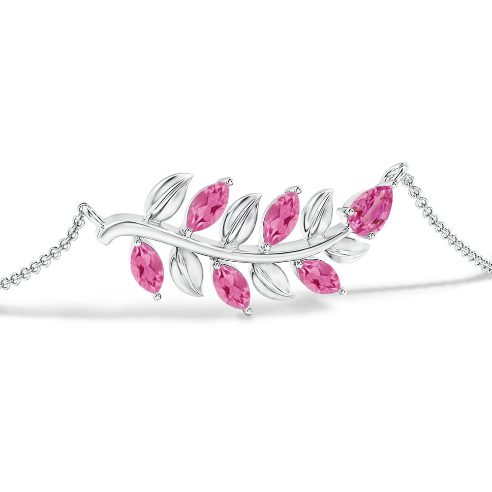 5x3mm AAA Pear and Marquise Pink Sapphire Olive Branch Bracelet in White Gold - side 1