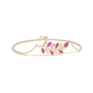 5x3mm AAA Pear and Marquise Pink Sapphire Olive Branch Bracelet in Yellow Gold