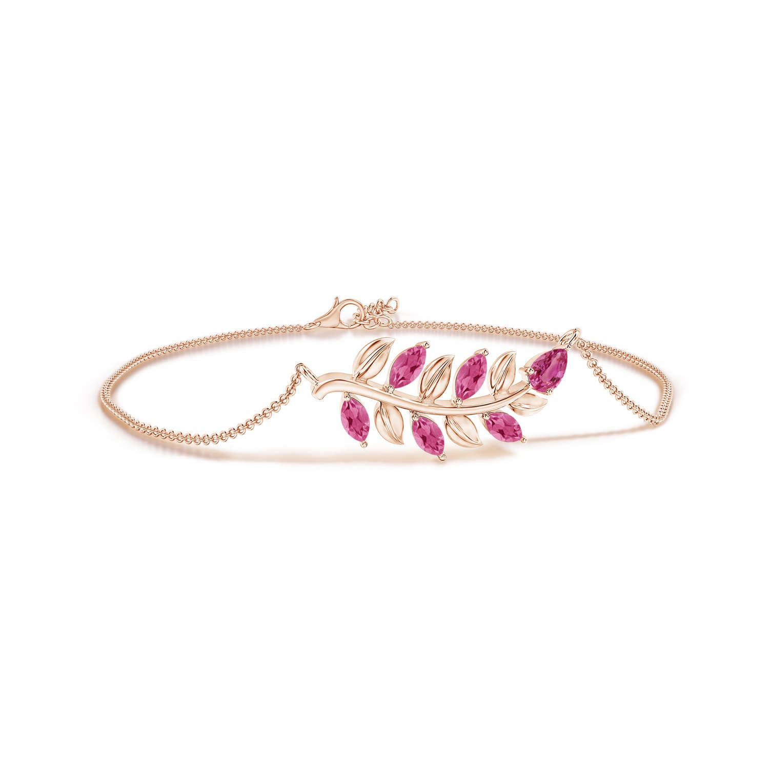 5x3mm AAAA Pear and Marquise Pink Sapphire Olive Branch Bracelet in 18CT Rose Gold