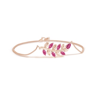 5x3mm AAAA Pear and Marquise Pink Sapphire Olive Branch Bracelet in 18K Rose Gold