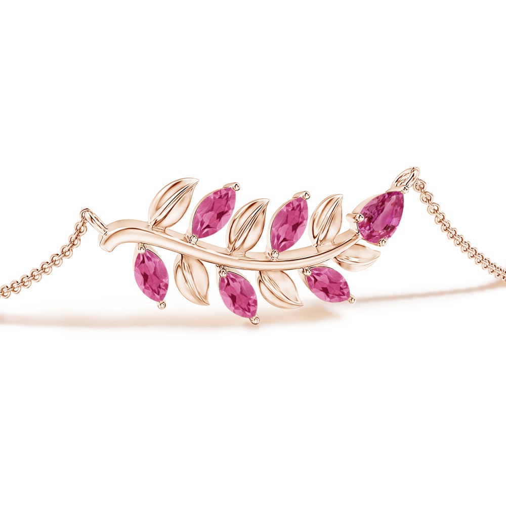 5x3mm AAAA Pear and Marquise Pink Sapphire Olive Branch Bracelet in Rose Gold Side-1