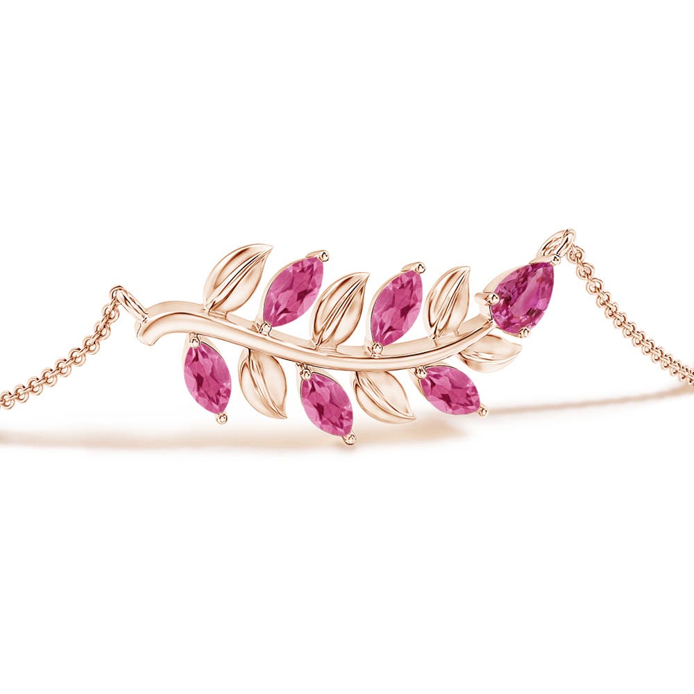 5x3mm AAAA Pear and Marquise Pink Sapphire Olive Branch Bracelet in Rose Gold
