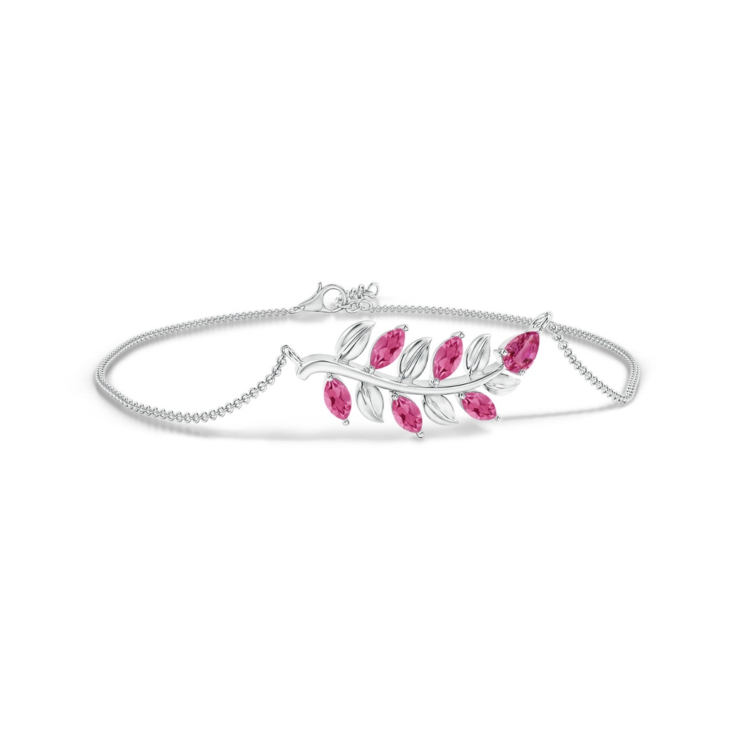 5x3mm AAAA Pear and Marquise Pink Sapphire Olive Branch Bracelet in White Gold