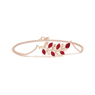 5x3mm AA Pear and Marquise Ruby Olive Branch Bracelet in 10K Rose Gold