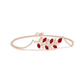 5x3mm AAA Pear and Marquise Ruby Olive Branch Bracelet in Rose Gold