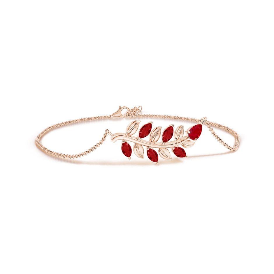 5x3mm AAA Pear and Marquise Ruby Olive Branch Bracelet in Rose Gold 