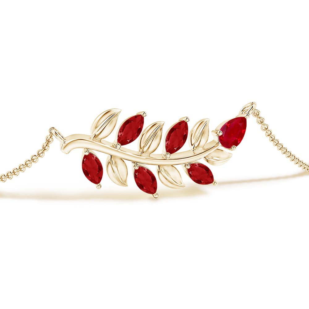 5x3mm AAA Pear and Marquise Ruby Olive Branch Bracelet in Yellow Gold