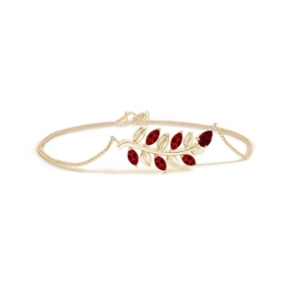 5x3mm AAAA Pear and Marquise Ruby Olive Branch Bracelet in 9K Yellow Gold